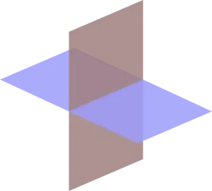 Diagram of two intersecting planes, one horizontal like the Earth's surface and one vertical from ground to sky