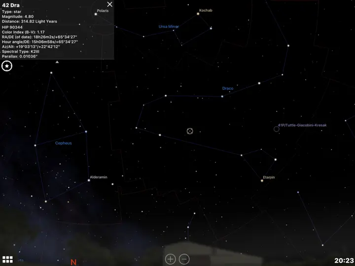 This star in Draco (named 42 Dra) is a Life Star - a bright star with a planet in the habitable zone