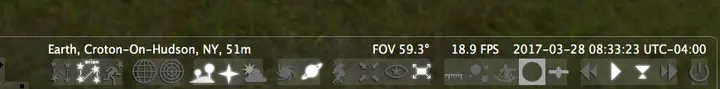 Stellarium control bar showing time control buttons on the right side