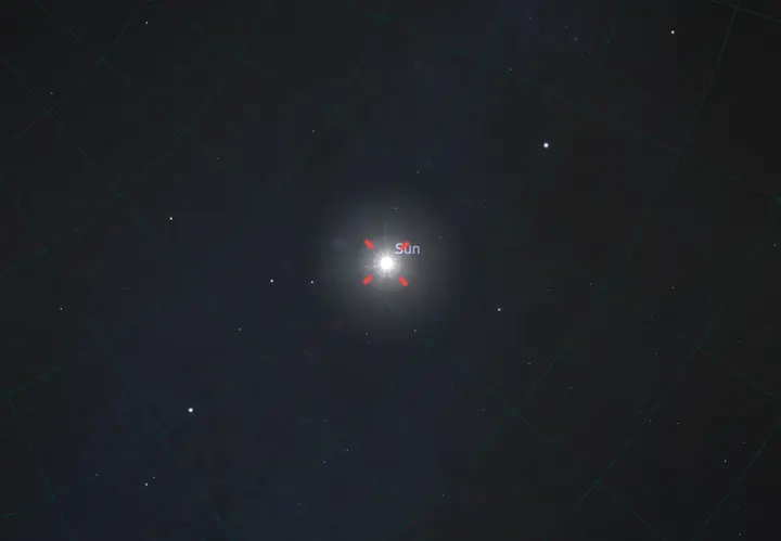 Stellarium using the lock on object feature to lock the view on the Sun to show the analemma
