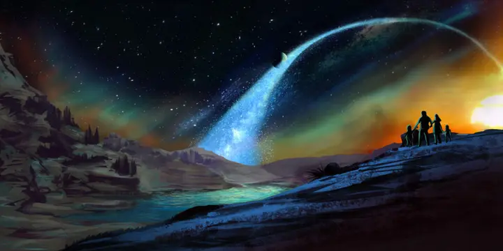 A family views the visible orbit path of the earth.