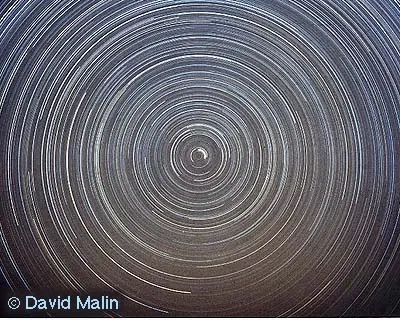 Star trails long exposure of circumpolar stars as viewed from near the North Pole.