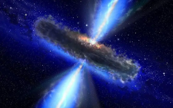 An artist's impression of a quasar. This one is surrounded by water. GPS uses quasars like this one as an anchor point for GPS.