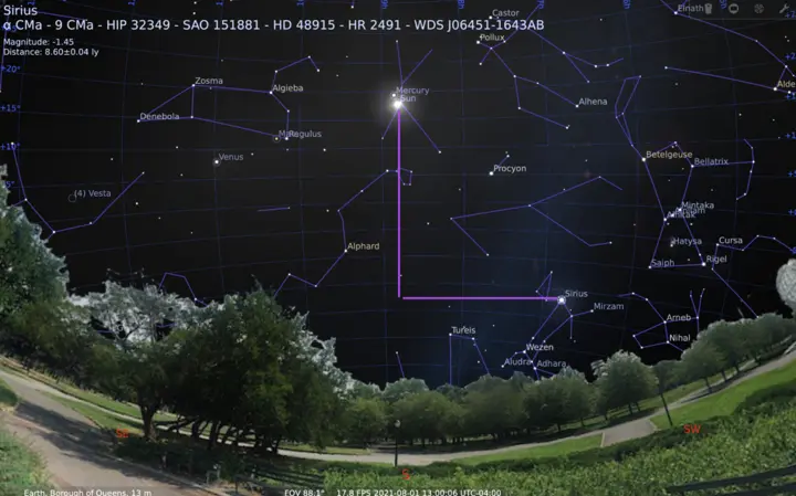 Sirius crosses the meridian before the Sun in August