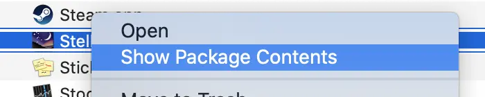 Screenshot showing how to use control-click access Stellarium Scripts in MacOSX