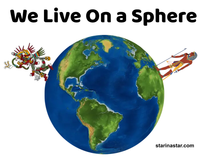 Illustration of figures standing on a sphere representing the Earth