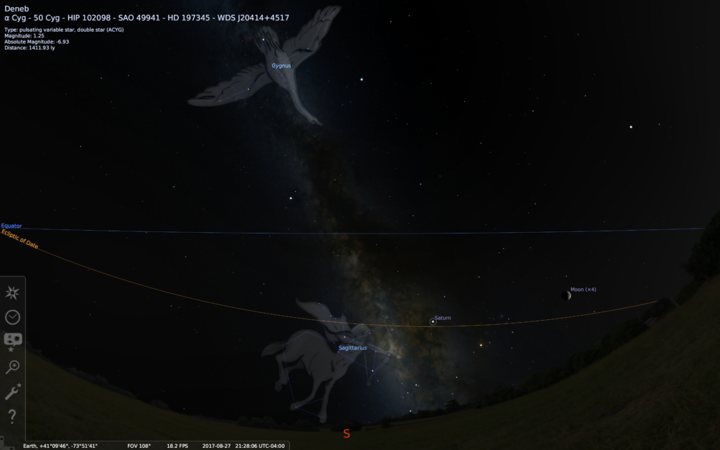 The constellation Cygnus shows us the location and direction of the Milky Way Galaxy. Sagittarius shows us the Galaxy center.