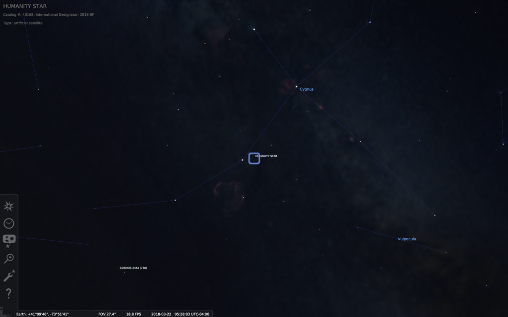 Stellarium Humanity Star in the Constellation Cygnus in March 2018